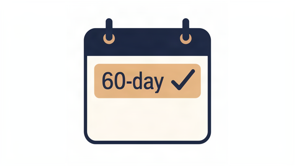 A calendar with a highlighted 60-day window and a checkmark